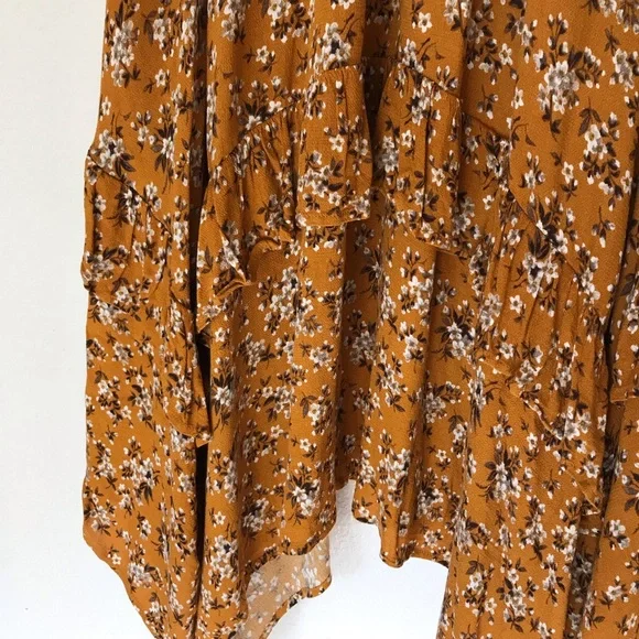 Floral Mustard Ruffle Hem Midi Skirt - M - Picture 4 of 8